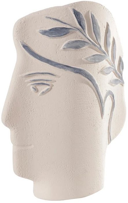 Vaso Decorativo Ceramica Rosto Off White Azul 29cm