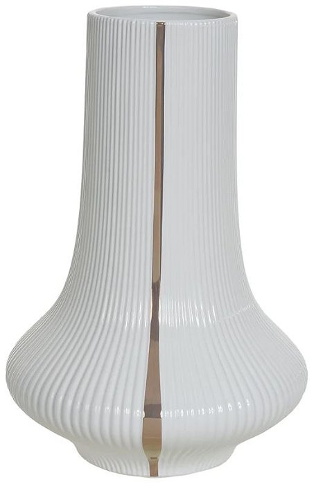 Vaso Decorativo Ceramica Branco Dourado 38,5cm