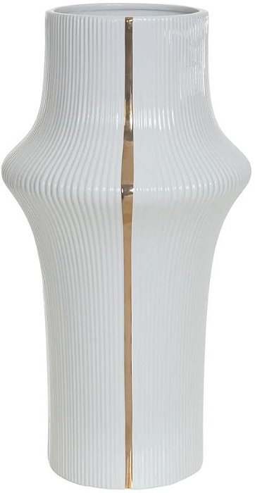 Vaso Decorativo Ceramica Branco Dourado 47cm