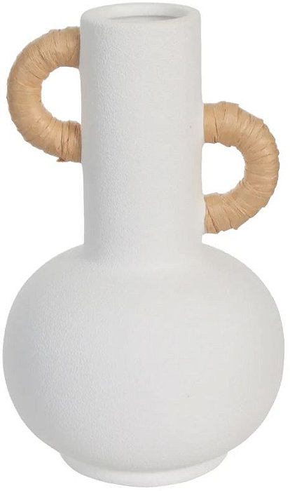 Vaso Decorativo Ceramica Com Alca Branco Natural 20,5cm