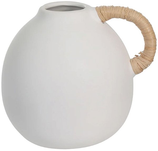 Vaso Decorativo Ceramica Com Alca Branco Natural 14,9cm