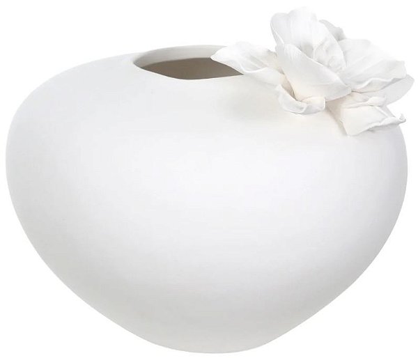 Vaso Decorativo Ceramica Flor Branco 22cm