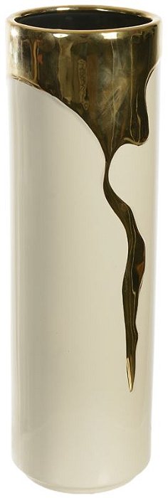 Vaso Decorativo Ceramica Melted Off White Dourado 38cm
