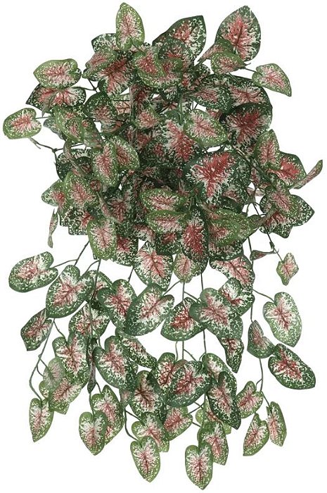 Planta Artificial Folhagem Caladium Pendente X168 Verde Vermelho 64cm