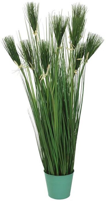 Planta Artificial Arvore Folhagem Grass Papiro C/Print C/Pote X9 Verde 1,23m