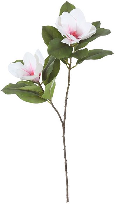Planta Artificial Folhagem Haste Magnolia Real Toque X2 Branco Rosa 69cm