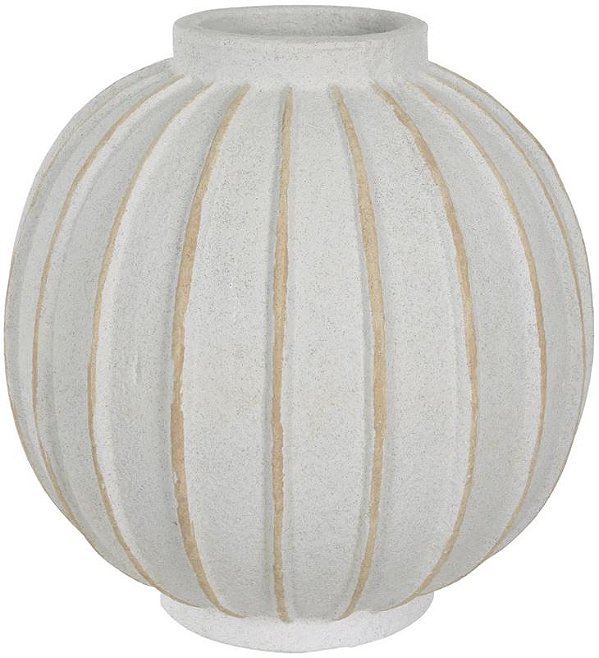 Vaso Decorativo Ceramica Esfera Com Detalhes Off White 30cm