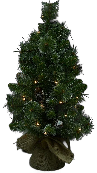 Árvore De Natal C/Led E Pinha 60 Tips C/Base Juta Verde 60cm