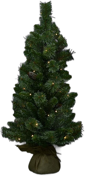Árvore De Natal C/Led E Pinha 108 Tips C/Base Juta Verde 90cm