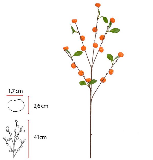 Planta Artificial Galho Fruta X16 (laranja) 85cm