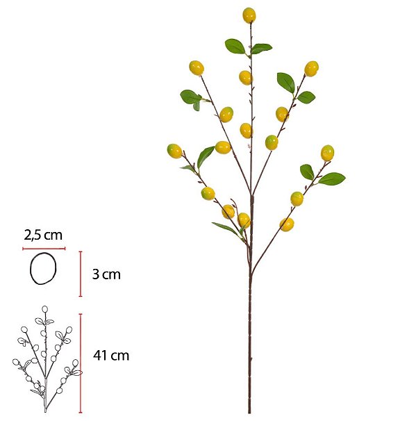 Planta Artificial Galho Fruta X16 (amarelo) 85cm