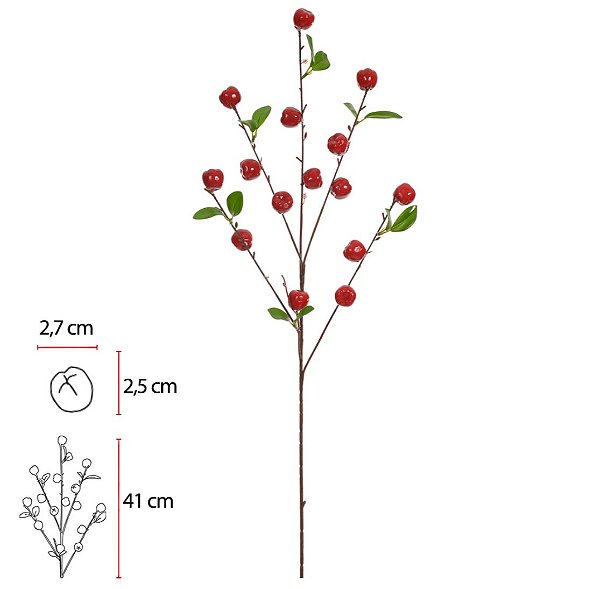 Planta Artificial Galho Fruta X16 (vermelho) 85cm