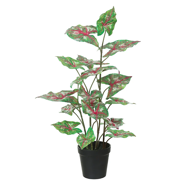 Planta Artificial Arvore Caladium C/Pote Real Toque X19 (verde rosa) 53cm