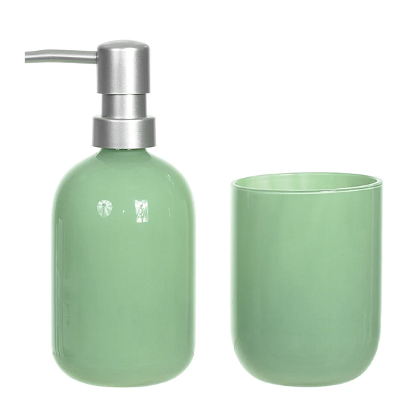 Kit Para Banheiro Vidro C/2 Peças Diamantina Verde 330ml
