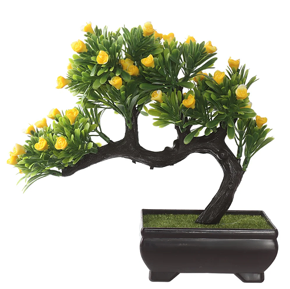 Planta Artificial Arvore Bonsai Flor C/Pote Plastico X55 (amarelo) 20cm