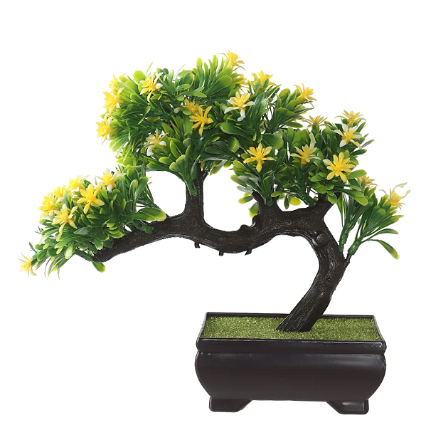 Planta Artificial Arvore Bonsai Flor C/Pote Plastico X55 (amarelo) 20cm
