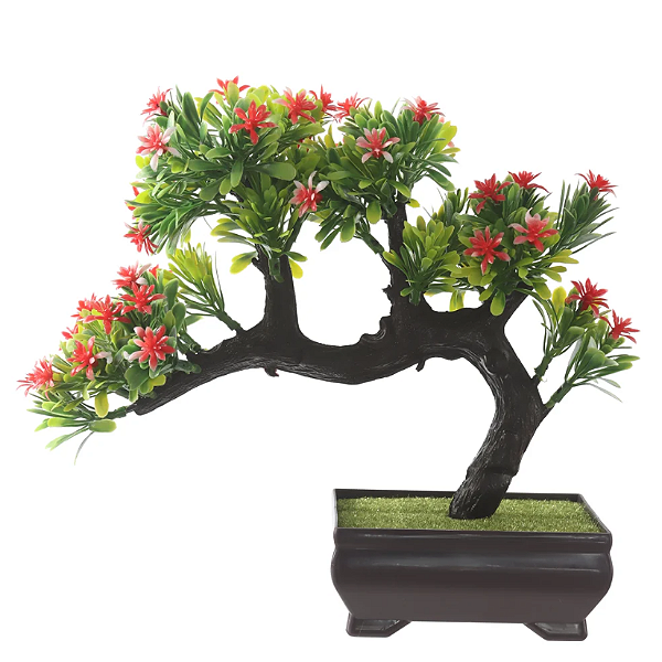 Planta Artificial Arvore Bonsai Flor C/Pote Plastico X55 (vermelho) 20cm