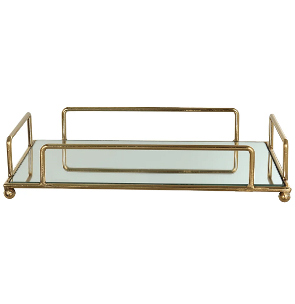Bandeja Metal C/Espelho Retangulos (dourado) 6,5X30X20cm