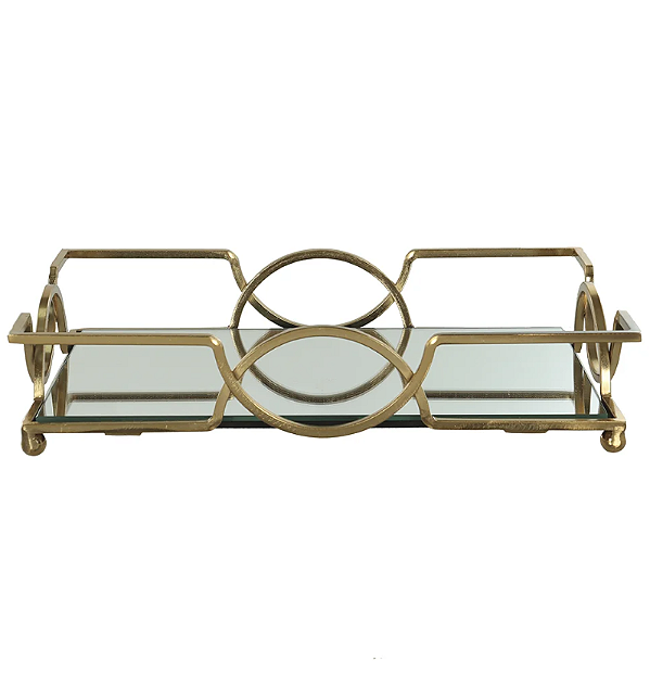 Bandeja Metal C/Espelho Geometrica (dourado) 6,5X30X20cm