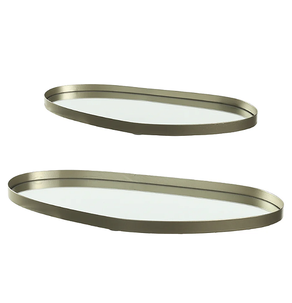 Kit Bandejas Metal Com Espelho C/ 2 (dourado) 35X18X1,5cm
