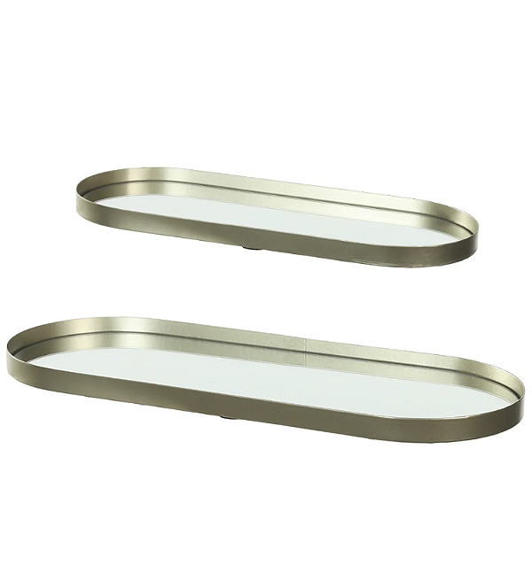 Kit Bandejas Metal Com Espelho C/ 2 (dourado) 35X14X1,5cm