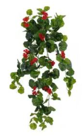 Folhagem Artificial Gerânio Pendente Verde Vermelho 79cm