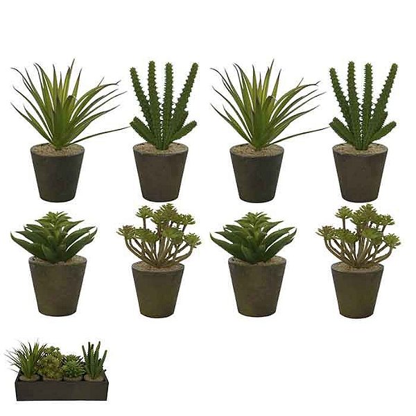 Kit Arranjo Suculentas Artificiais Verde com 8 Uni 15cm