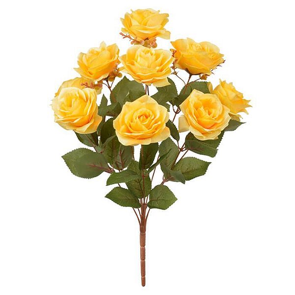 Buquê Flor Artificial Rosa Amarelo Outonado 55cm