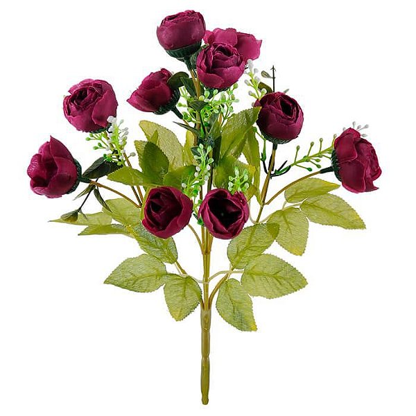 Buquê Flor Artificial Ranúnculo Rosa Antigo 30cm