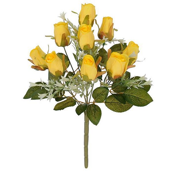 Buquês Rosa Botão Amarelo 37 cm