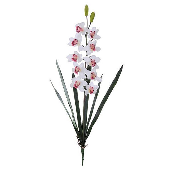 Haste Orquidea Cymbidium Branco Vermelho 94cm