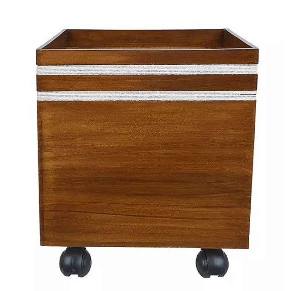 Vaso Cachepot Madeira Com Rodas Marron 33x29cm