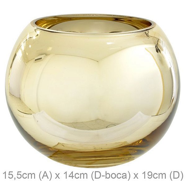 Vaso Vidro Aquário Dourado 15,5x16cm