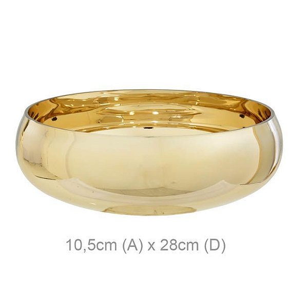 Vaso Vidro Bacia Redondo Dourado 10,5x28cm