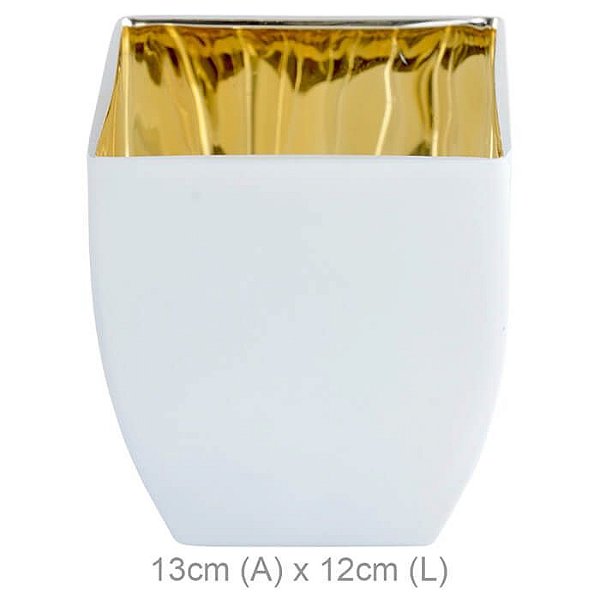 Vaso Vidro Branco Fosco Dourado 13x12cm