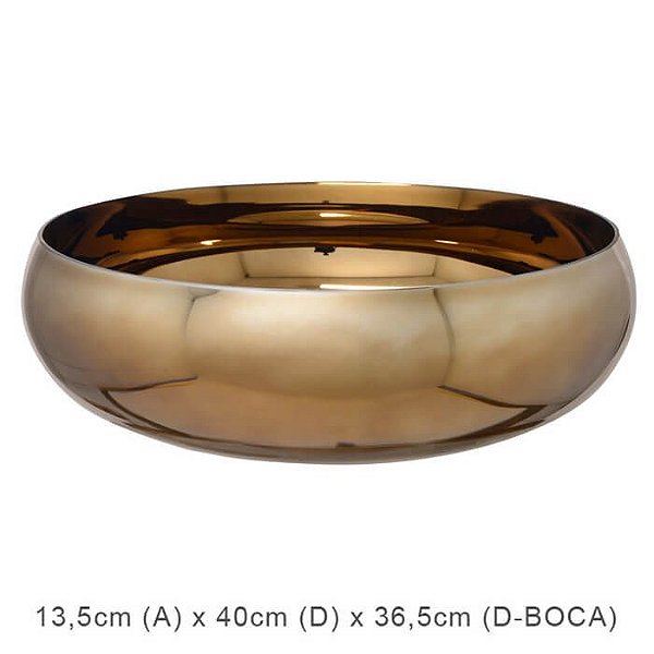 Vaso Vidro Bacia Redondo Cobre 13,5x40cm