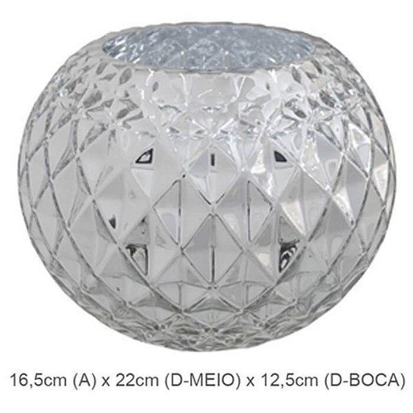 Vaso Vidro Aquário Decorado Prata 16,5cm