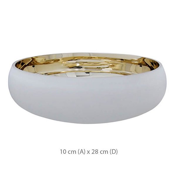 Vaso Vidro Bacia Branco e Dourado 10x28cm