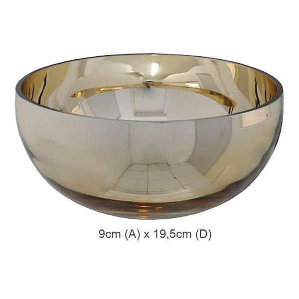 Vaso Vidro Bacia Dourado 9x19,5cm