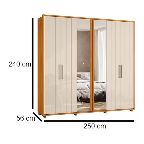 GUARDA ROUPA  MIRO 100% MDF 2 PTA C/ ESPELHOS CINAMOMO/OFF WHITE