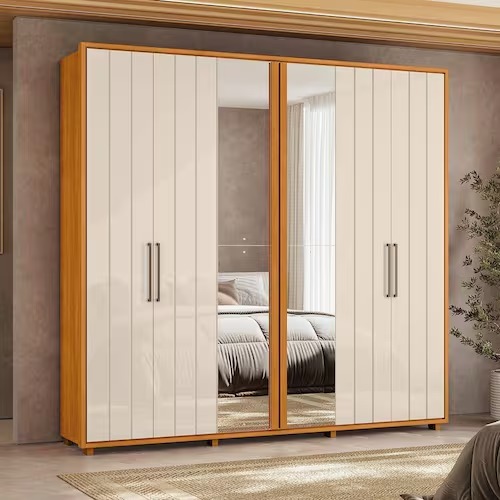 GUARDA ROUPA MIRO 100% MDF 2 PTA C/ ESPELHOS CINAMOMO/OFF WHITE