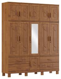 GUARDA ROUPA TRIPARTIDO 11 PORTAS 4 GAVETAS COM ESPELHO C/APLIQUE COBRE COR CASTANHO