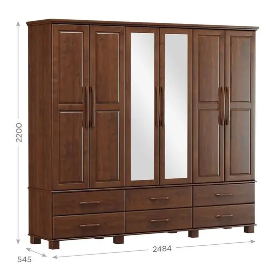 GUARDA ROUPA BIPARTIDO 6 PORTAS 6 GAVETAS OURO COR CAFE