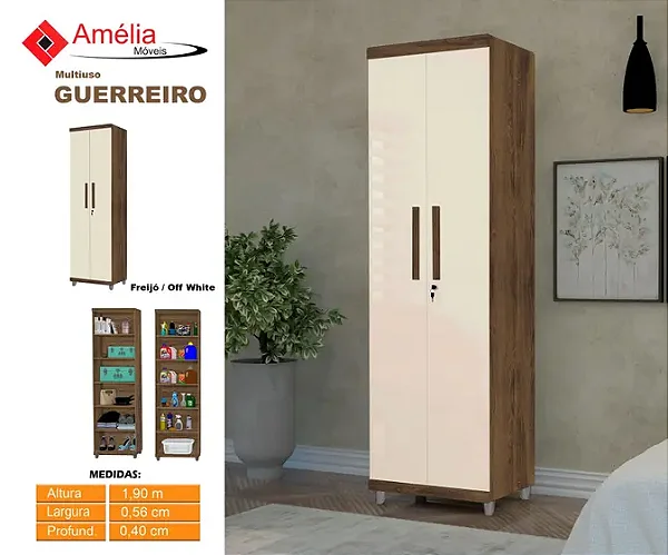 MULTIUSO GUERREIRO 2PTS C/ CHAVE - FREIJO / OFF  1.90 X 56LAG .X 40 PROF.