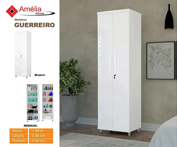 MULTIUSO GUERREIRO 2PTS C/ CHAVE - BRANCO 1.90 X 56LAG .X 40 PROF.