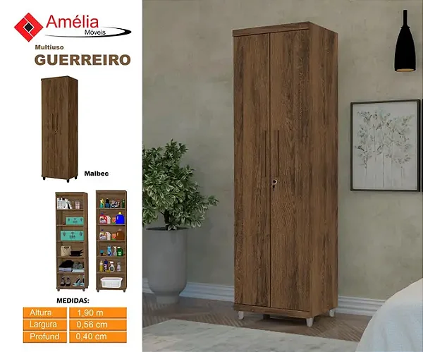 MULTIUSO GUERREIRO 2PTS C/ CHAVE - CAPUCINO / COFFE 1.90 X 56LAG .X 40 PROF.