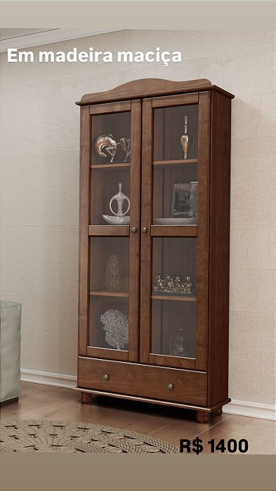 CRISTALEIRA VITRINE 2 PORTAS 1 GAVETA RUBI COR CAFE