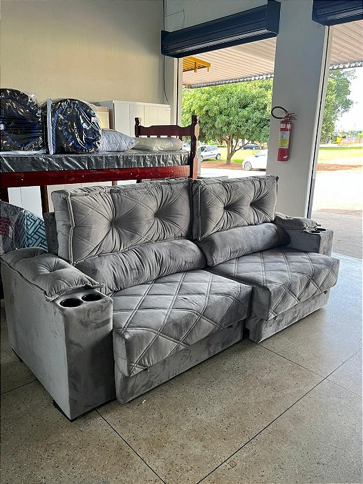 SOFÁ ITÁLIA  2 MD C/ 4 PORTA COPOS 2.60M - CINZA