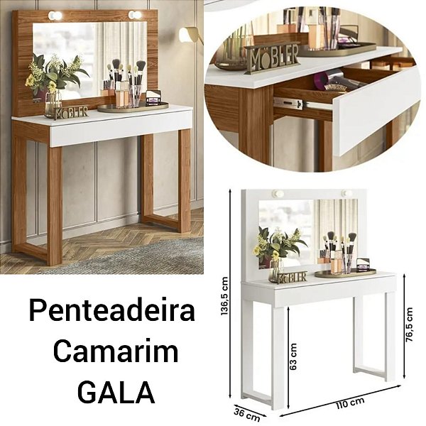 PENTEADEIRA CAMARIM GALA 1.35 X 1.10 X 0.36 - CINAMONO MEL / BRANCO FOSCO