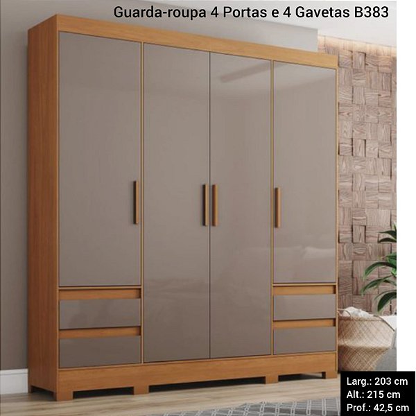 GUARDA ROUPA 4 PORTAS 4 GAVETAS - CINAMOMO/AVELÃ